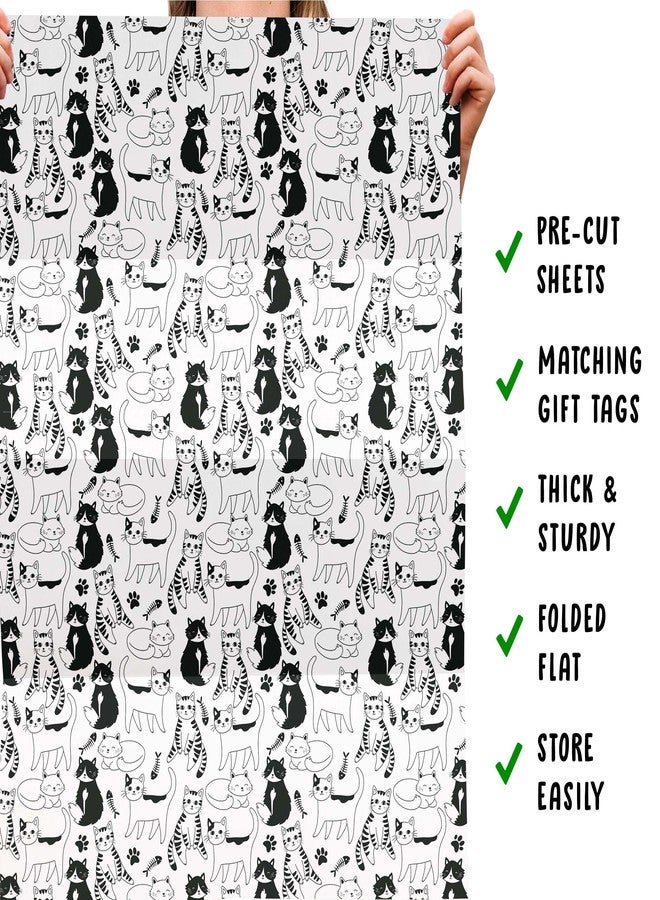 CENTRAL 23 Cat Wrapping Paper - Cats, Doodles, Black And White - 6 Sheets of Giftwrap for Pet Lovers Girls Boys Women Men - All Occasion Birthday - Comes With Stickers - Image 5